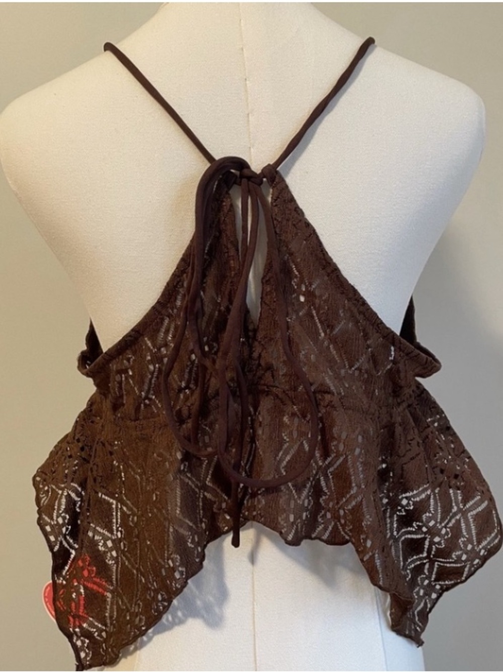 Cider Brown Lace Ruffle Crop Top - Picture 3 of 7